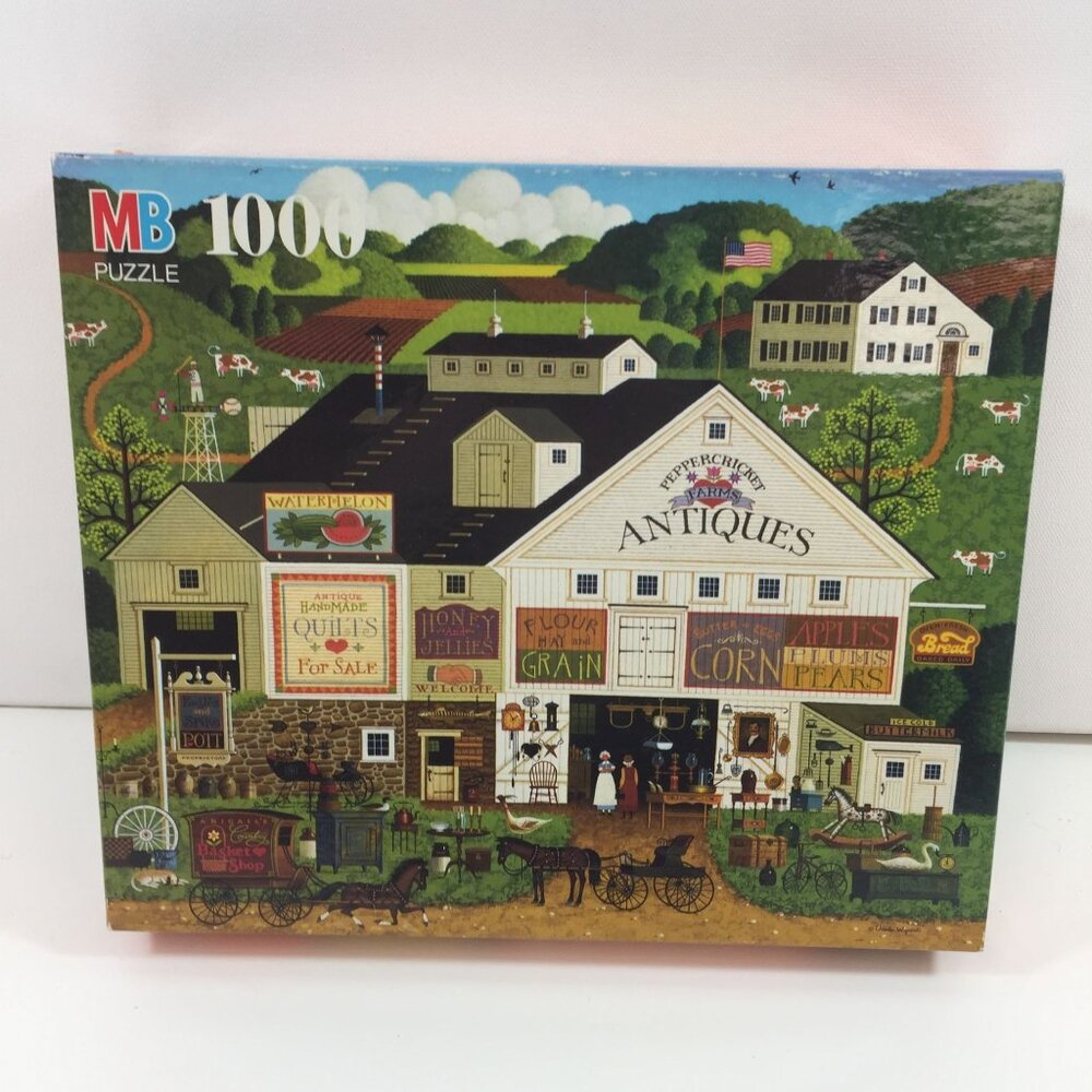 Charles Wysocki's Americana MB 1000 Piece Puzzle 4679-26 Market Antiques Quilts